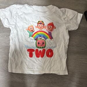 White Kids T-Shirt with Rainbow and Characters